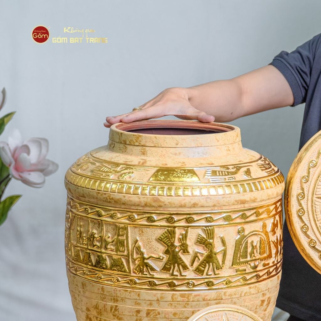 Chum Trống Đồng Kim Sa Chạm Nổi Dát Vàng