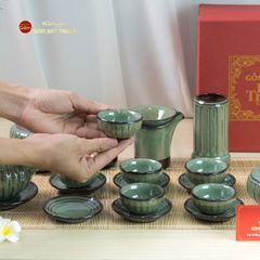 Bộ Ấm Chén Tròn Múi Xanh Ngọc