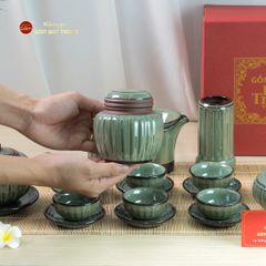 Bộ Ấm Chén Tròn Múi Xanh Ngọc