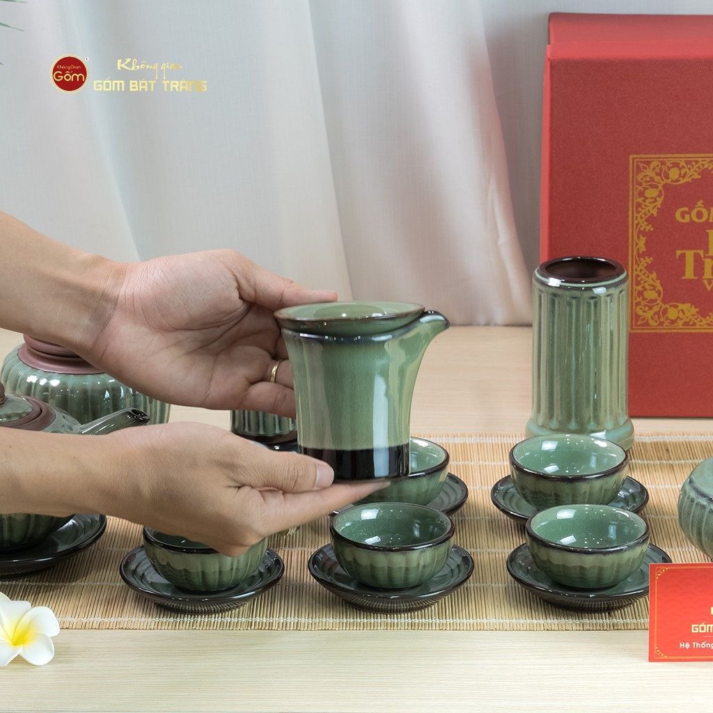 Bộ Ấm Chén Tròn Múi Xanh Ngọc