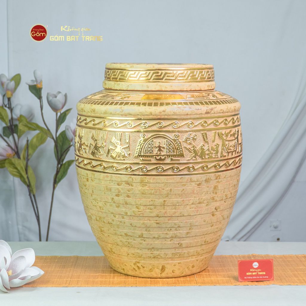 Chum Trống Đồng Kim Sa Chạm Nổi Dát Vàng