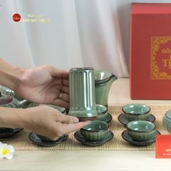Bộ Ấm Chén Tròn Múi Xanh Ngọc