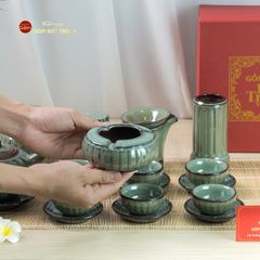 Bộ Ấm Chén Tròn Múi Xanh Ngọc