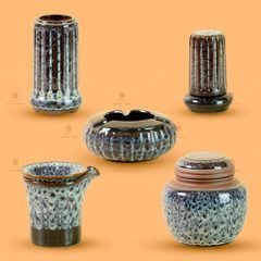 Bộ Phụ Kiện Trà Múi Hoa Men Hỏa Biến
