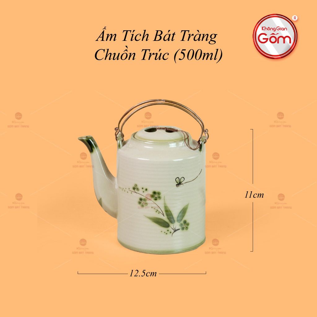 Ấm Tích Bát Tràng Vẽ Chuồn Trúc