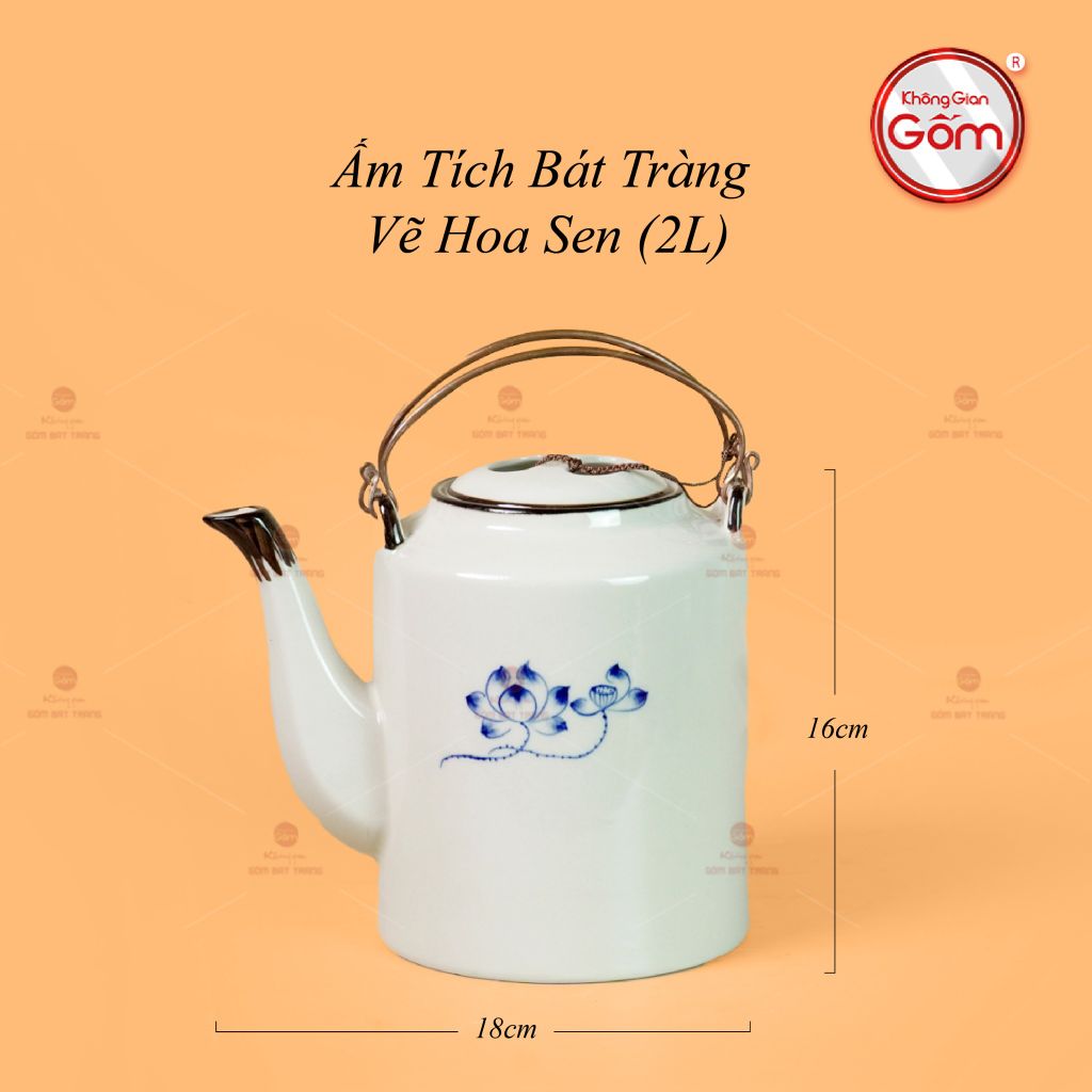 Ấm Tích Bát Tràng Vẽ Hoa Sen