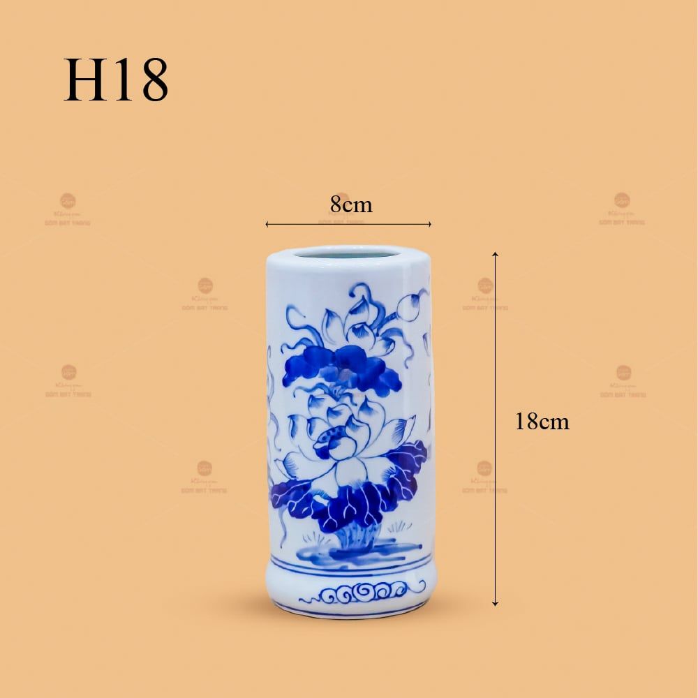 Ống Hương Men Lam Họa Tiết Hoa Sen