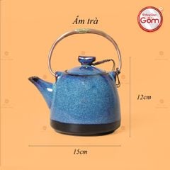 Bộ Ấm Chén Siêu Men Hỏa Biến Xanh Đen Lòng Hoa