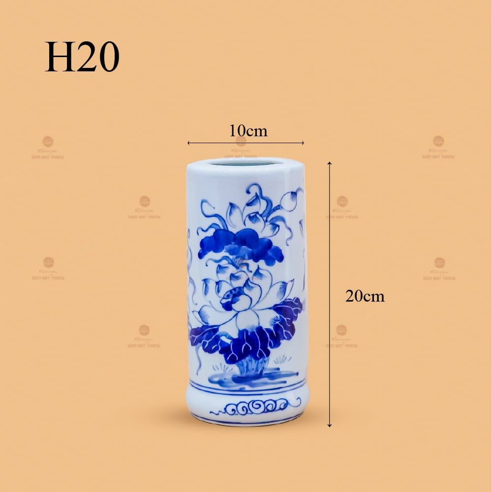 Ống Hương Men Lam Họa Tiết Hoa Sen