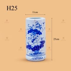 Ống Hương Men Lam Họa Tiết Hoa Sen