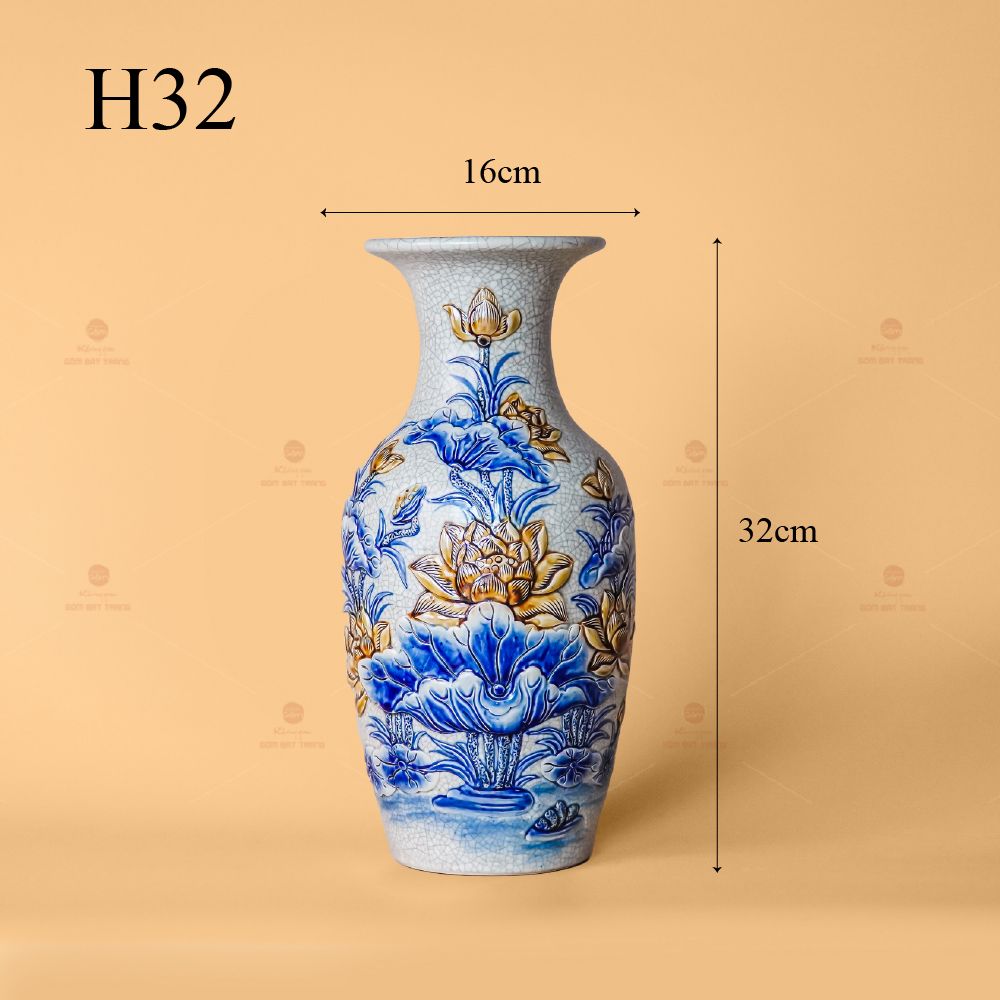 Lọ Hoa Thờ Men Rạn Nổi Họa Tiết Kim Liên