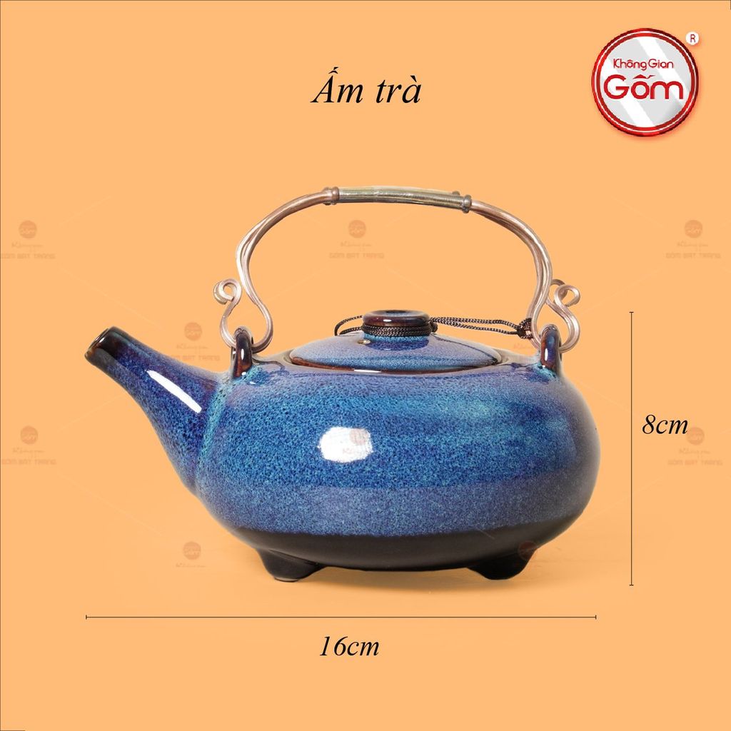 Bộ Ấm Chén Giang Tây Lòng Hoa Men Xanh Hỏa Biến