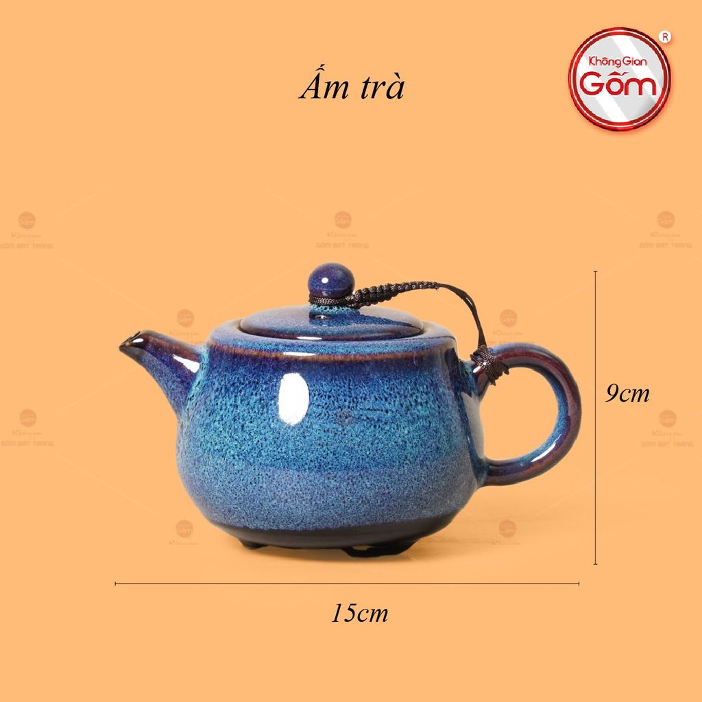 Bộ Ấm Chén Men Xanh Hỏa Biến Quai Sứ