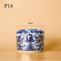 Bát Hương Song Long Chầu Nguyệt Men Lam Nổi Vẽ Vàng Kim