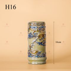 Ống Hương Men Hoàng Tộc Vẽ Vàng Họa Tiết Cá Chép Hóa Rồng
