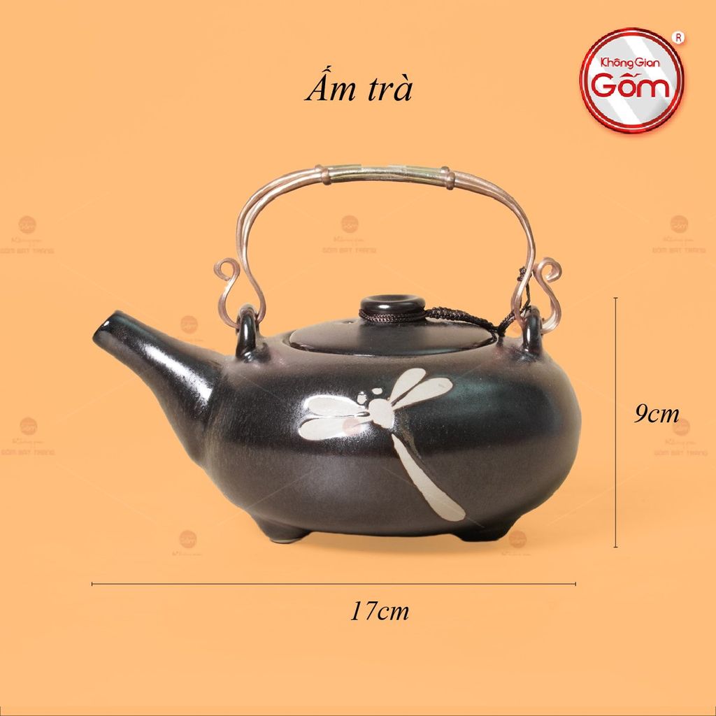 Bộ Ấm Chén Giang Tây Men Hỏa Biến Chuồn Chuồn