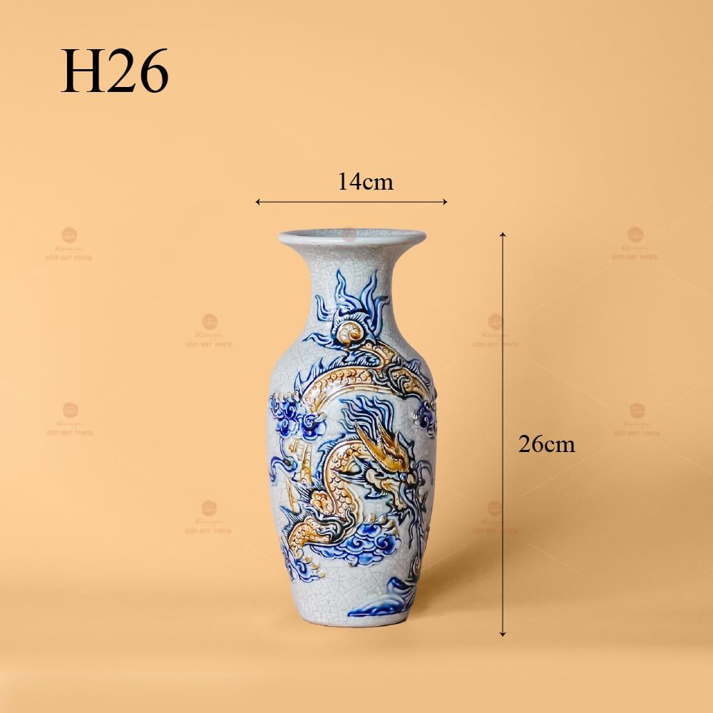 Lọ Hoa Thờ Men Rạn Nổi Họa Tiết Cá Chép Hóa Rồng
