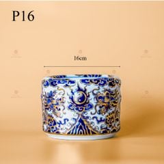 Bát Hương Song Long Chầu Nguyệt Men Lam Nổi Vẽ Vàng Kim