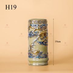 Ống Hương Men Hoàng Tộc Vẽ Vàng Họa Tiết Cá Chép Hóa Rồng