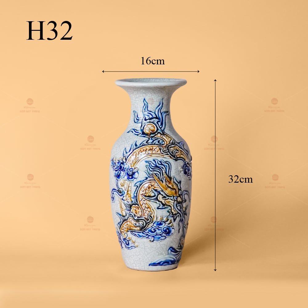 Lọ Hoa Thờ Men Rạn Nổi Họa Tiết Cá Chép Hóa Rồng