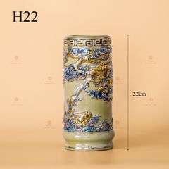 Ống Hương Men Hoàng Tộc Vẽ Vàng Họa Tiết Cá Chép Hóa Rồng