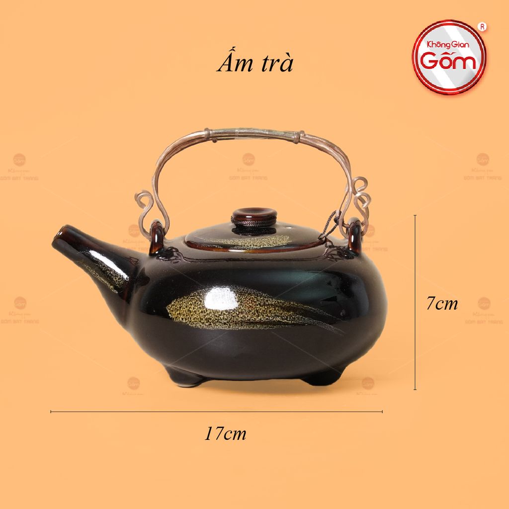 Bộ Ấm Chén Giang Tây Quét Xám Men Hỏa Biến Lòng Hoa