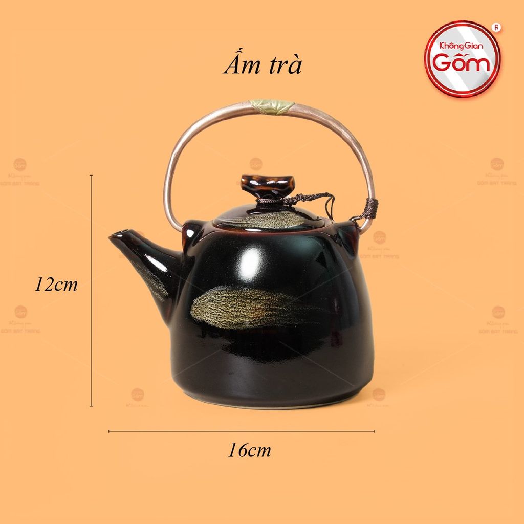 Bộ Ấm Chén Siêu Men Hỏa Biến Quét Xám Lòng Hoa