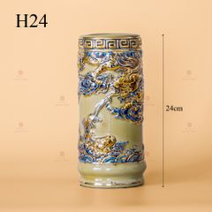 Ống Hương Men Hoàng Tộc Vẽ Vàng Họa Tiết Cá Chép Hóa Rồng