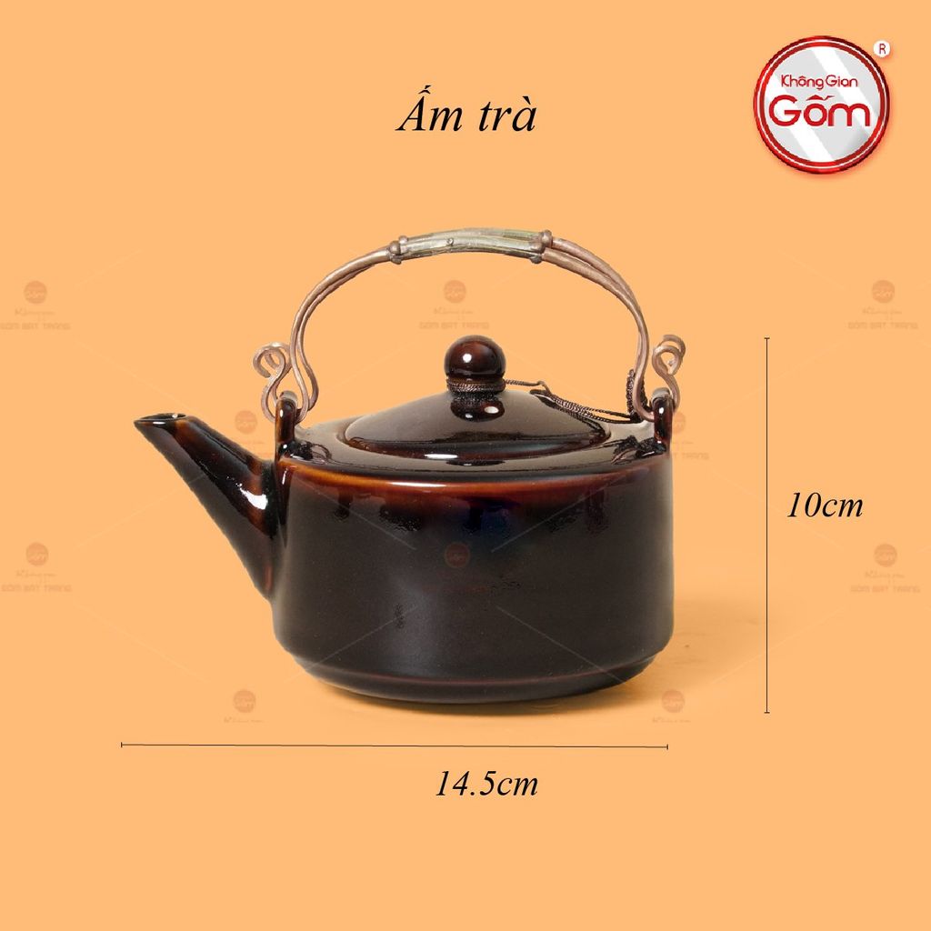 Bộ Ấm Chén Men Hỏa Biến Nâu Đen Ba Chân