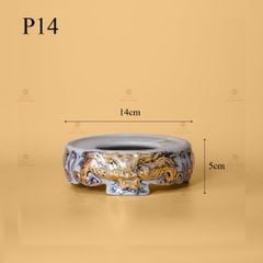 Đế Bát Hương Men Rạn Vẽ Vàng Họa Tiết Kim Long Đẳng Vân