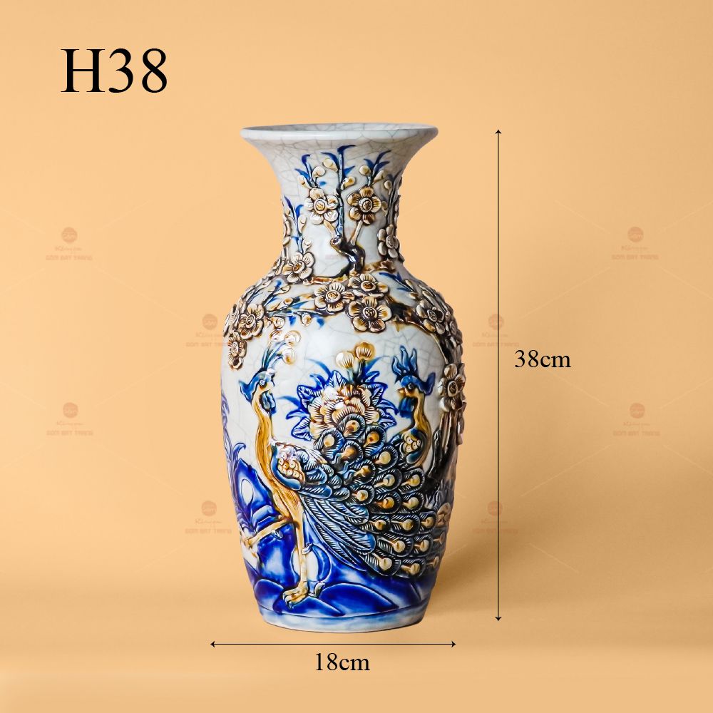 Lọ Hoa Thờ Men Rạn Nổi Họa Tiết Công Đào