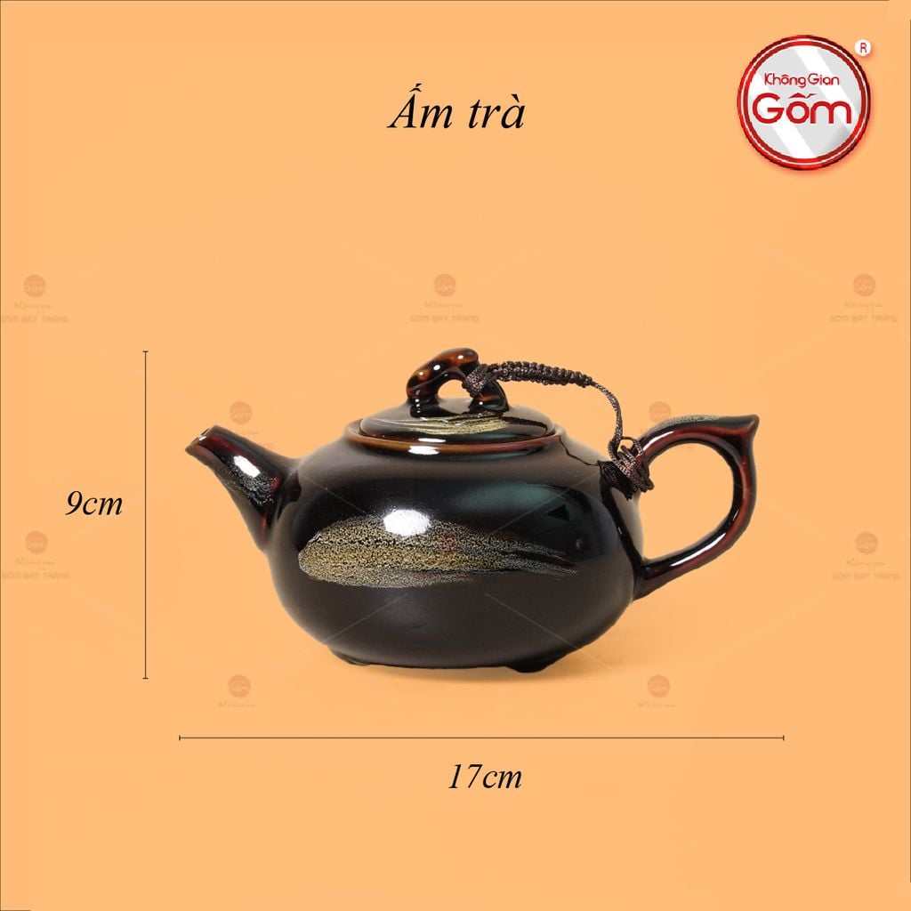 Bộ Ấm Chén Men Hỏa Biến Quét Xám Quả Hồng