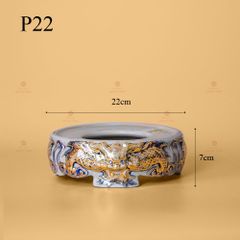 Đế Bát Hương Men Rạn Vẽ Vàng Họa Tiết Kim Long Đẳng Vân