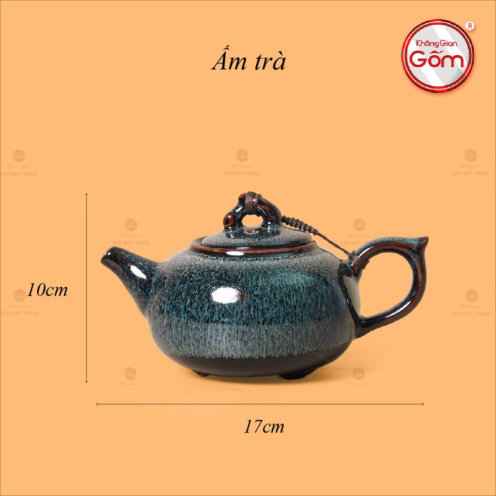 Bộ Ấm Chén Men Hỏa Biến Rêu Quả Hồng