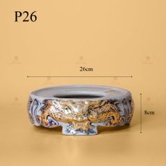 Đế Bát Hương Men Rạn Vẽ Vàng Họa Tiết Kim Long Đẳng Vân