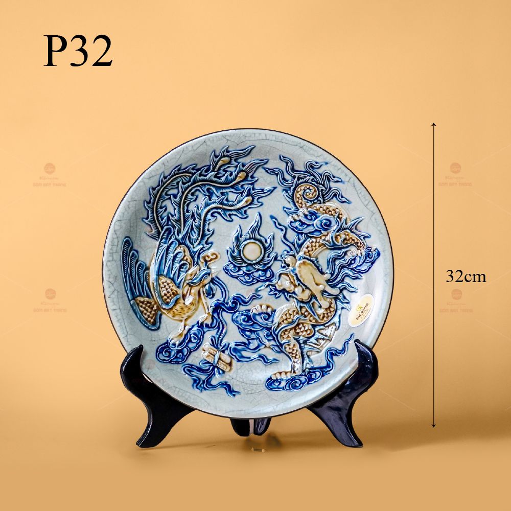 Mâm Bồng Men Rạn Nổi Họa Tiết Long Phụng Trình Tường