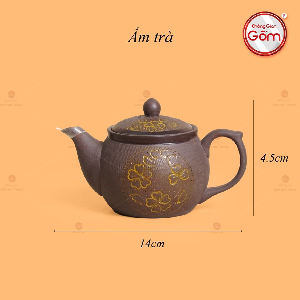 Bộ Ấm Trà Tử Sa Nâu Trăng Vàng