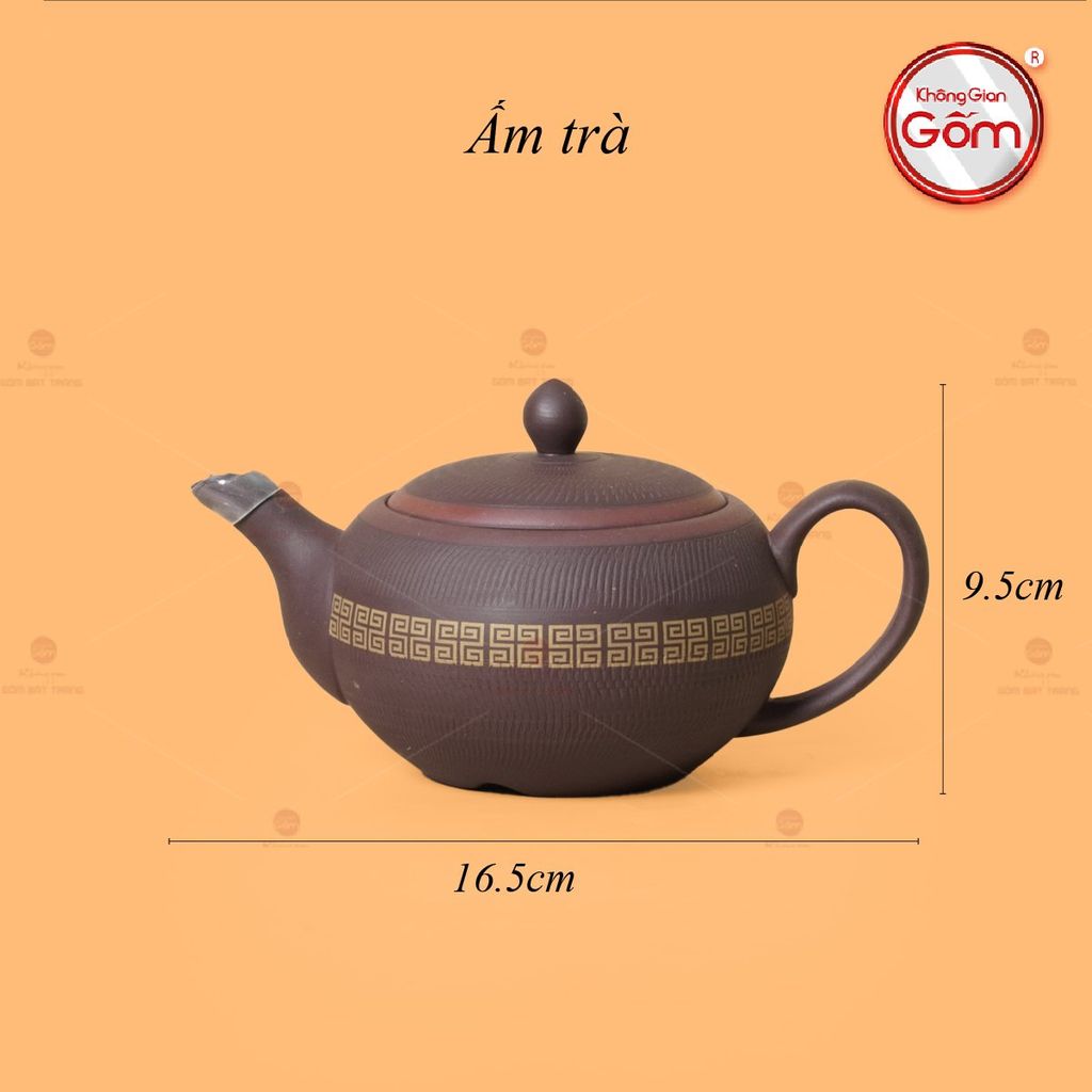 Bộ Ấm Trà Tử Sa Nâu Viền Vàng