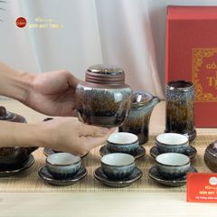 Bộ Phụ Kiện Trà Đại Cẩm Thạch Kẻ Vàng