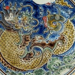 Đĩa Trưng Bày Đắp Nổi Vẽ Màu Song Ngư Cát Hạnh