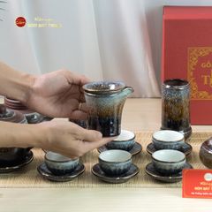Bộ Phụ Kiện Trà Đại Cẩm Thạch Kẻ Vàng