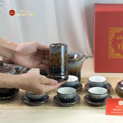 Bộ Phụ Kiện Trà Đại Cẩm Thạch Kẻ Vàng