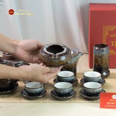 Bộ Phụ Kiện Trà Đại Cẩm Thạch Kẻ Vàng