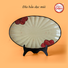 Đĩa Bầu Dục Hoa Sứ Đỏ