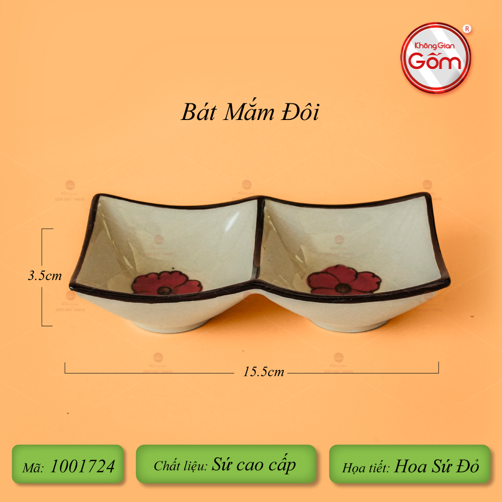 Bát Mắm Đôi Hoa Sứ Đỏ
