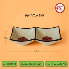 Bát Mắm Đôi Hoa Sứ Đỏ