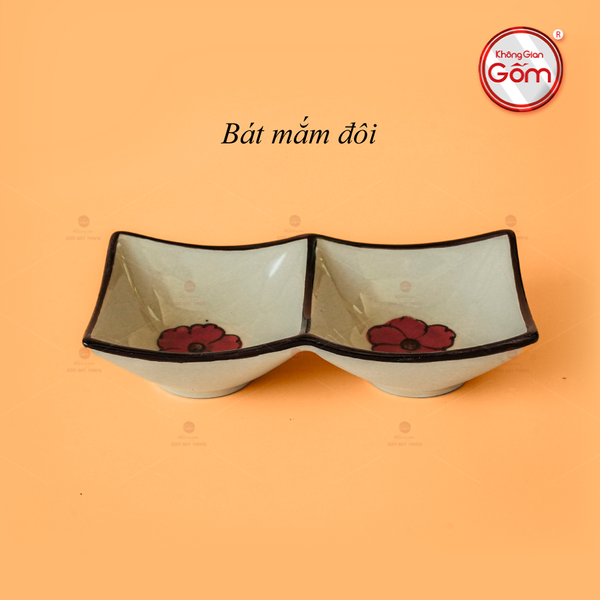 Bát Mắm Đôi Hoa Sứ Đỏ