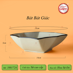 Bộ Bát Đĩa Bát Tràng Hoa Sứ Đỏ