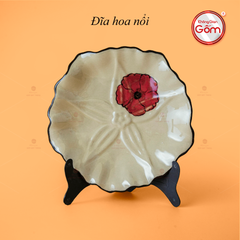 Đĩa Hoa Nổi Hoa Sứ Đỏ