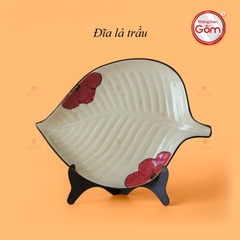 Đĩa Lá Trầu Hoa Sứ Đỏ